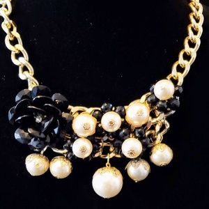 Black and Pearl Cluster Necklace
